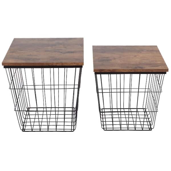 Studerende Baron Traktor Lavish Home 15.75 In. Brown Square Wood Top Wire Basket Nesting End Table  with Storage Set of 2 80-ENDTBL-2-2SQ-BN - The Home Depot