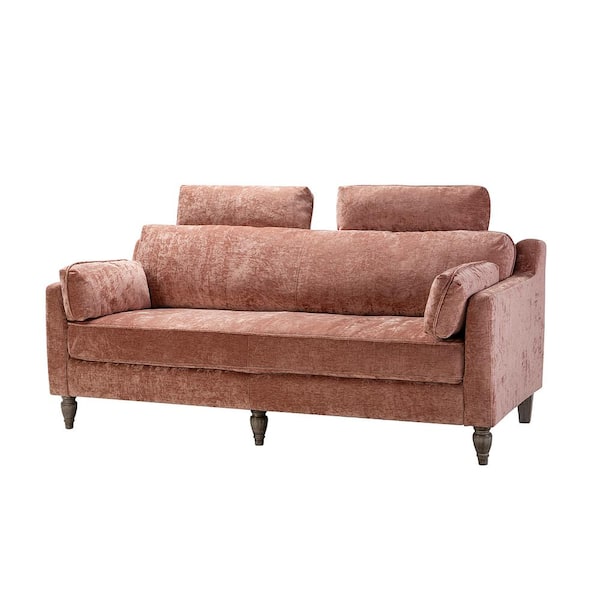 JAYDEN CREATION Josefa 75 in. 2-Seat Square Arm Velvet Solid Wood Sofa with Headrests and Removable Back Cushion in Rose