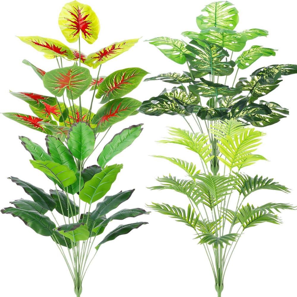 4 Pack 32 in. Artificial Green Indoor/Outdoor Tropical Palm Tree Banana Leaves Monstera Taro Leaves Faux Plants price history on PriceWatchPro