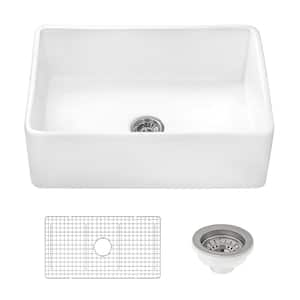 30 in. x 20 in. Fireclay Reversible Farmhouse Apron-Front Single Bowl Kitchen Sink in White