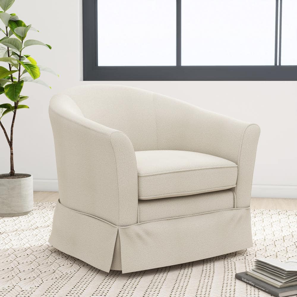 Noble House Glouster Textured White Boucle Fabric Swivel Lounge Chair ...