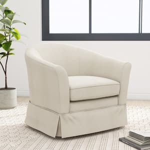 Glouster Textured White Boucle Fabric Swivel Lounge Chair