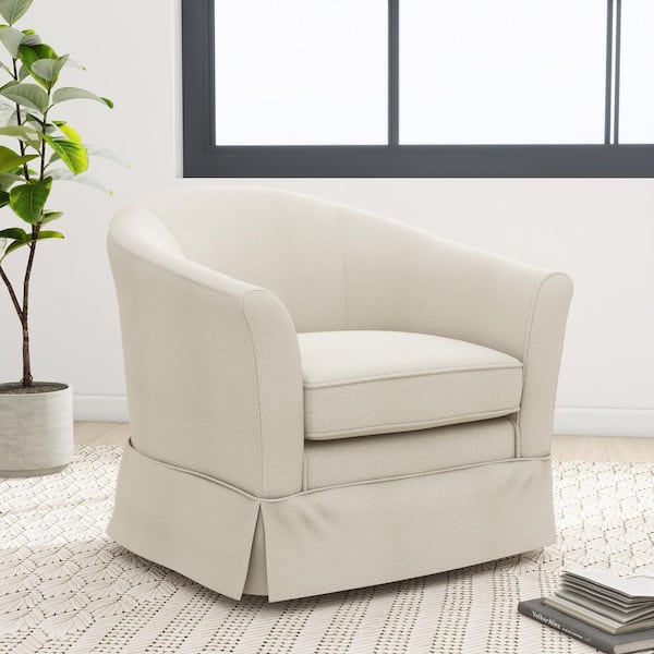 Noble House Glouster Textured White Boucle Fabric Swivel Lounge Chair