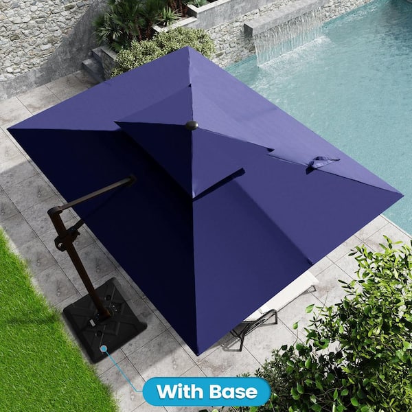 Crestlive Products 11 ft. x 9 ft. Double Top Cantilever Patio Umbrella in Navy Blue with 220 lbs. Base Stand