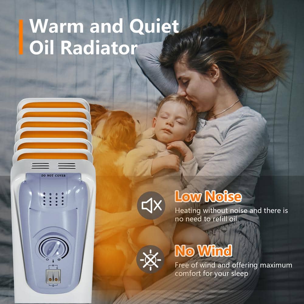 Blue and White 1500W Oil-Filled Radiator Heater with Thermostat