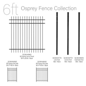 Osprey 4 ft. W x 6 ft. H Black Aluminum Pr-Assembled Fence Gate