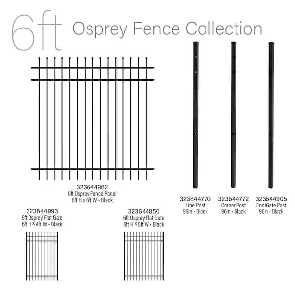 Osprey 4 ft. W x 6 ft. H Black Aluminum Pr-Assembled Fence Gate