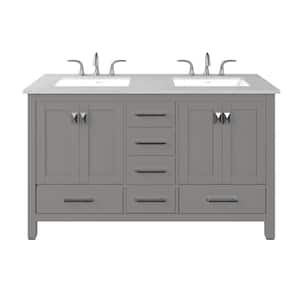 Aberdeen 60 in. W x 22 in. D Gray Double Sink Bathroom Vanity with White Carrara Quartz Top and Undermount Sinks