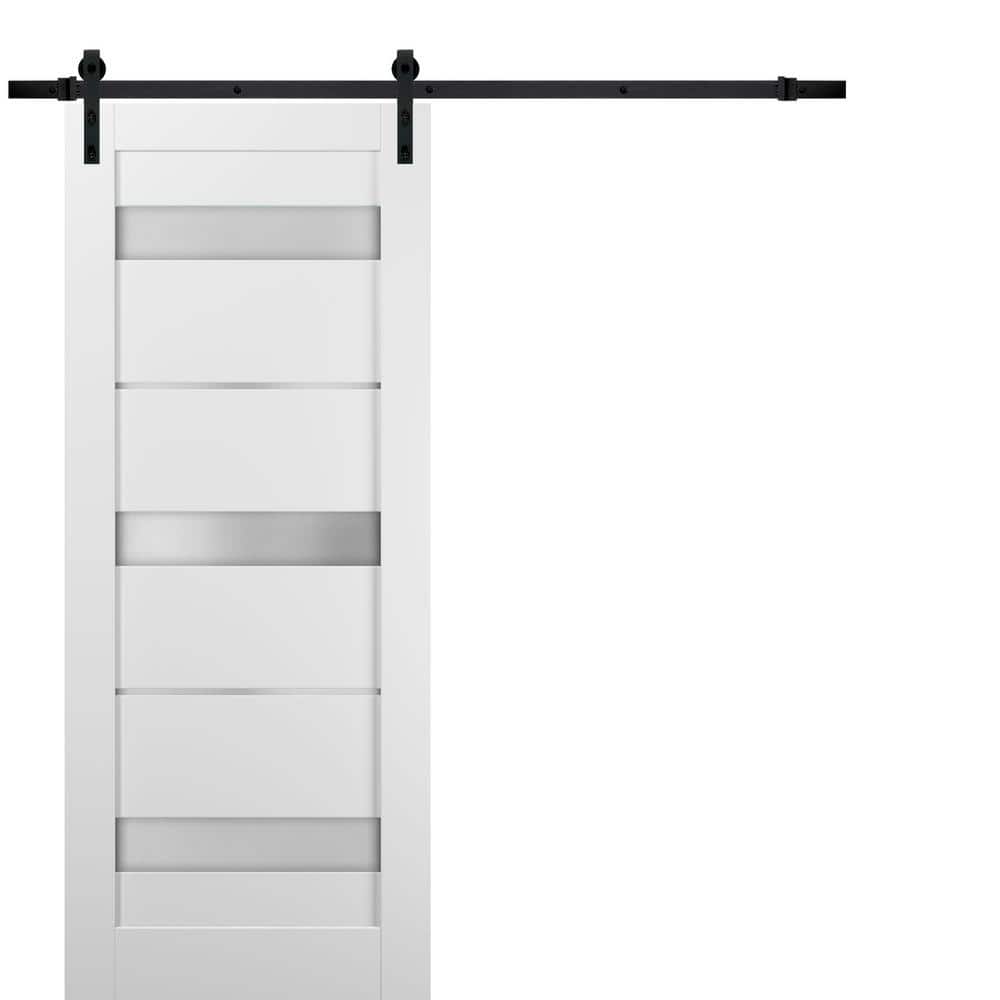 Assembly Required 28 in. x 84 in. Frosted Glass White Finished Solid Pine MDF Sliding Barn Door with Hardware Kit price history on PriceWatchPro
