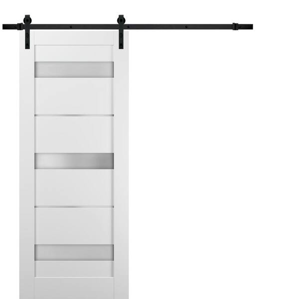 Sartodoors 42 in. x 80 in. 3 Lites Frosted Glass White Finished Pine Wood MDF Sliding Barn Door with Hardware Kit
