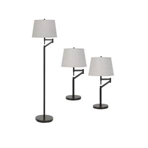 61 in. Floor and 26.25 in. Table Lamp Set in Dark Bronze with Fabric Shades
