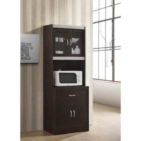 HODEDAH Kitchen Chocolate-Grey Cabinet with 1-Drawer Plus Space for Microwave