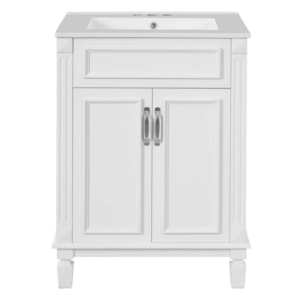 23.4 in. Single Sink Bath Vanity Freestanding White Storage Cabinet with White Ceramic Top, 2 Doors and Adjustable Shelf price history on PriceWatchPro