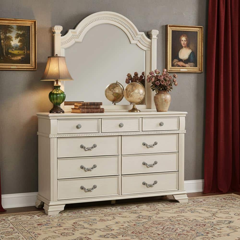 Traditional Dresser with Felt-Lined Drawer and Nickel Hardware - Antique White price history on PriceWatchPro