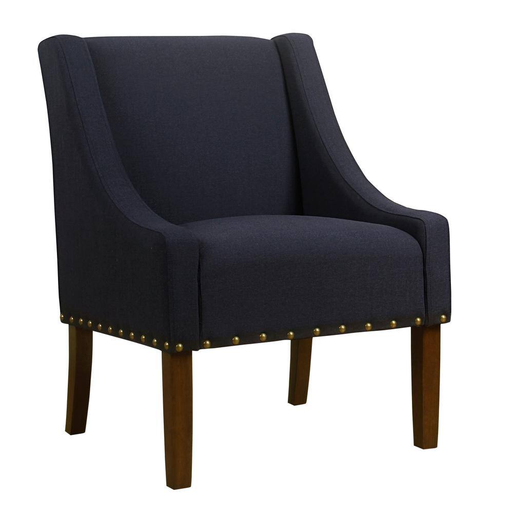 Deep Navy Modern Swoop Accent Chair with Nailhead Trim