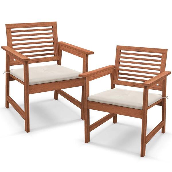Costway Solid Wood Outdoor Dining Chair Patio Chairs with Comfortable