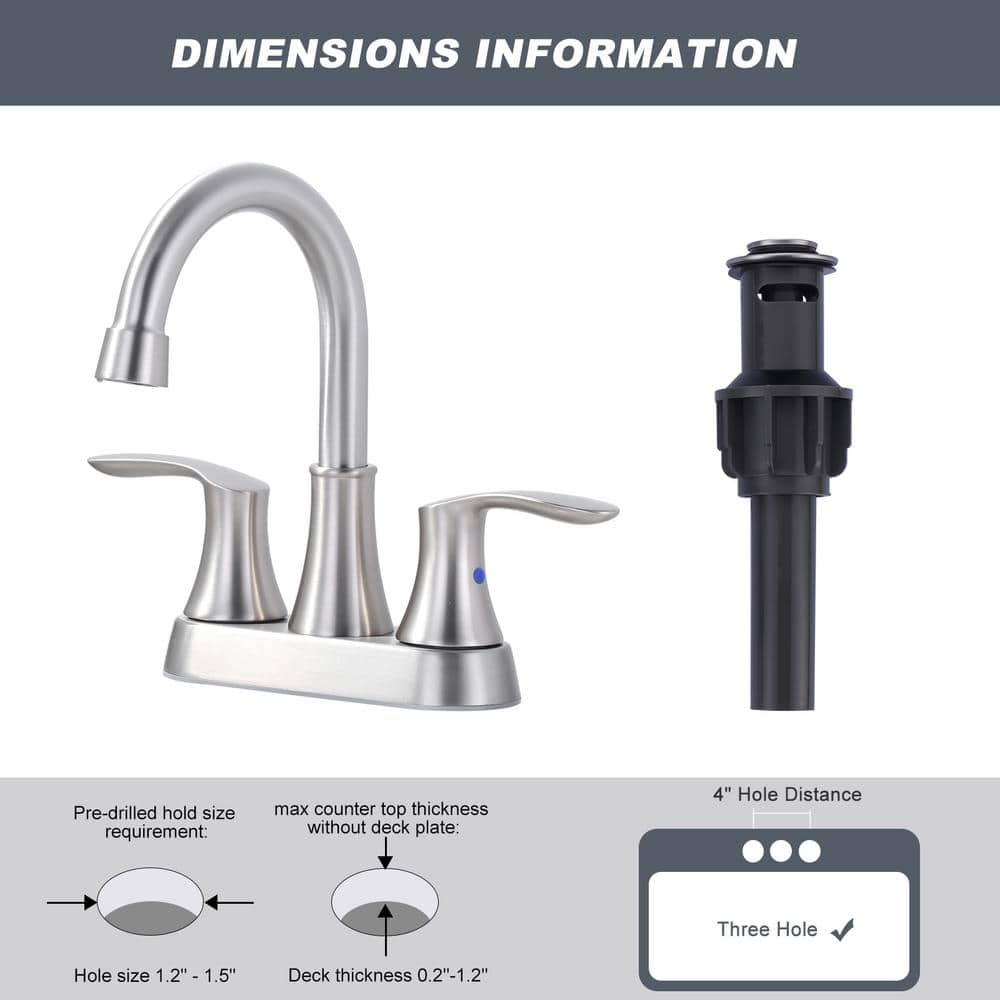 Brushed Nickel 4-Inch Centerset Double Handle High Arc Bathroom Faucet