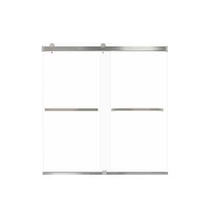 Brianna 60 in. W x 62 in. H Sliding Frameless Shower Door in Brushed Stainless with Clear Glass