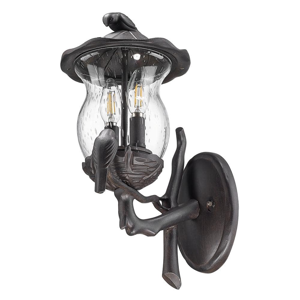 Black Coral 2-Light Outdoor Wall Lantern with Bird Design