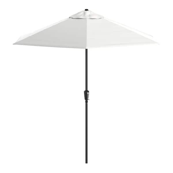 9 ft. Aluminum Pole Black Patio Umbrella, Push Button Tilt and Crank Lift, Solstice Olefin Fabric in White