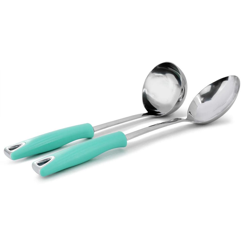 Turquoise Stainless Steel Ladle and Serving Spoon Set