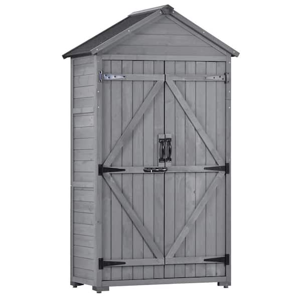 FORCLOVER 5.8 ft. W x 3 ft. D Wood Shed Gray Storage Tool Organizer with Lockable Doors Coverage Area (17.4 sq. ft.)