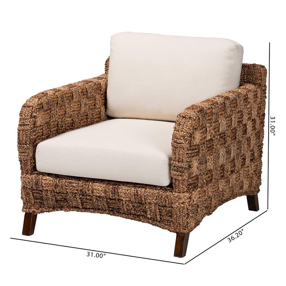 Vevina Mahogany and Woven Seagrass Arm Chair with Cushions