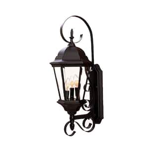 New Orleans Collection 3-Light Matte Black Outdoor Wall Lantern Sconce