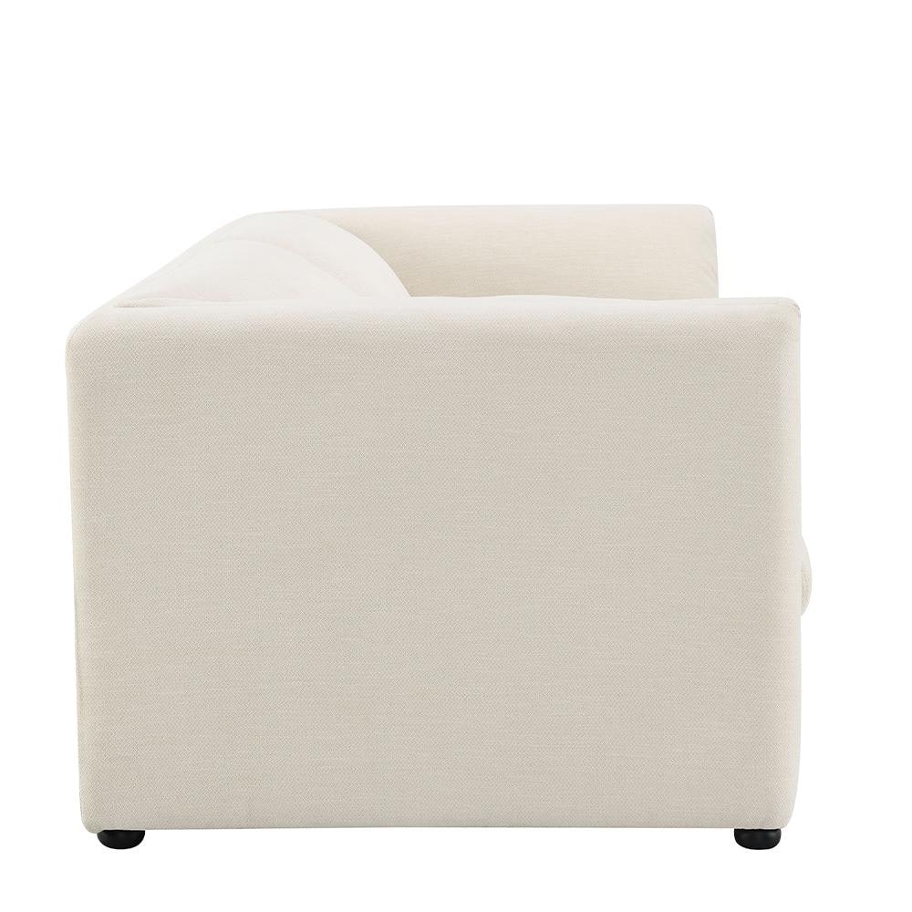 Beige Linen Tufted 2-Seat Loveseat with Wood Frame