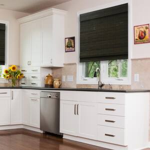 Modern Farmhouse Cut-to-Size Espresso Flat-Weave Cordless Light-Filtering Bamboo Shade - 28.5 in. W x 48 in. L