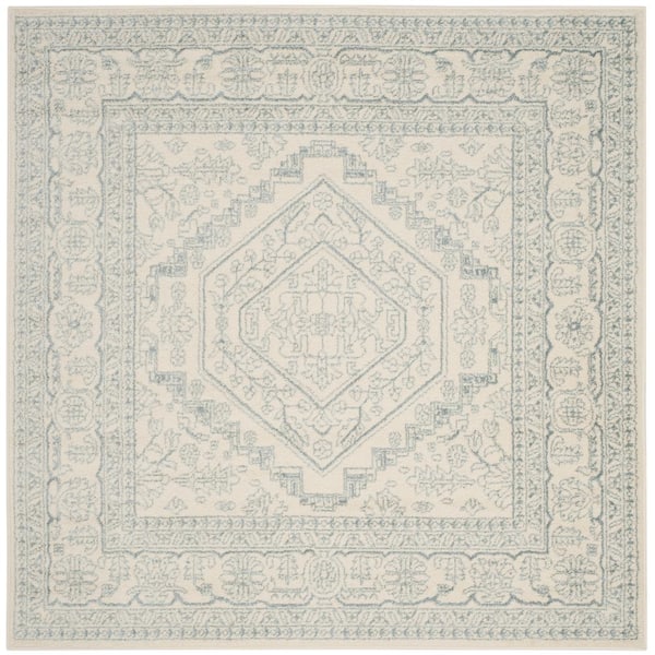 SAFAVIEH ADirondack Ivory/Slate 10 ft. x 10 ft. Border Medallion Square Area Rug