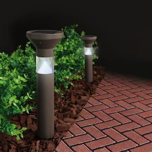 OneSync Landscape 40 Lumens Bronze Solar Integrated LED Outdoor Bollard Light with Dusk-To-Dawn Multi-CCT+RGB Wireless