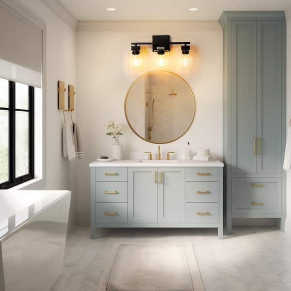 16 in. 3-Light Modern Vanity Light - Matte Black with Clear Glass for Bathroom