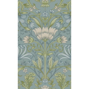 Soft Blue Trailing Vines Floral Non-Woven Paste the Wall Double Roll Wallpaper