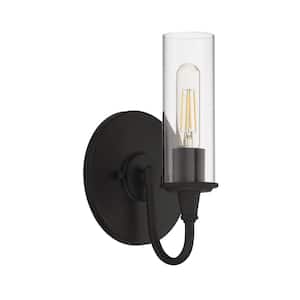 Modina 6.75 in. 1-Light Espresso Finish Wall Sconce with Clear Glass