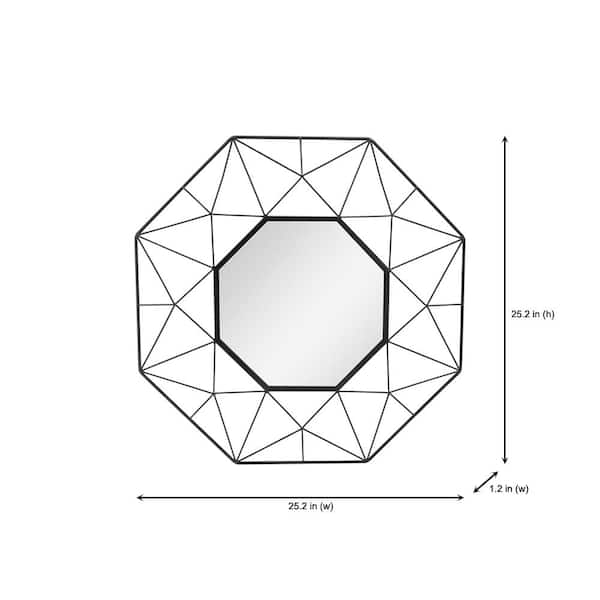 Medium Octagonal Black Metal Frame Modern Mirror (25 in. H x 25 in. W)