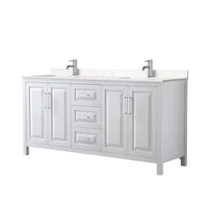 Daria 72in.Wx22 in.D Double Vanity in White with Cultured Marble Vanity Top in Light-Vein Carrara with White Basins