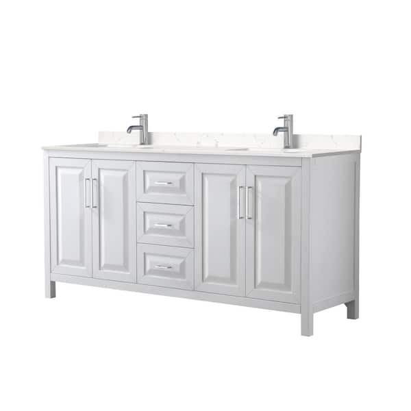 Wyndham Collection Daria 72in.Wx22 in.D Double Vanity in White with Cultured Marble Vanity Top in Light-Vein Carrara with White Basins