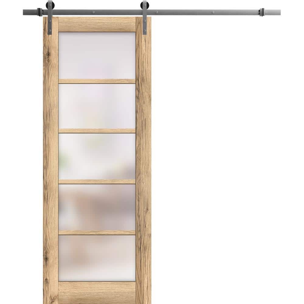 Assembly Required 42 in. x 84 in. 1-Panel Frosted Glass Oak Wood Sliding Barn Door with Hardware Kit price history on PriceWatchPro