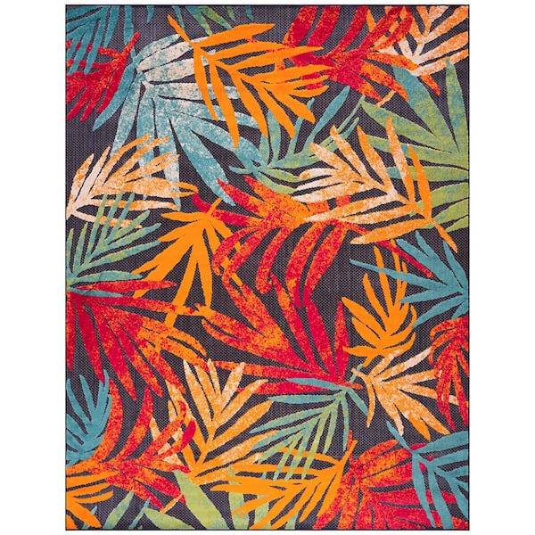Oasis Floral Navy 9 ft. x 12 ft. Indoor/Outdoor Area Rug