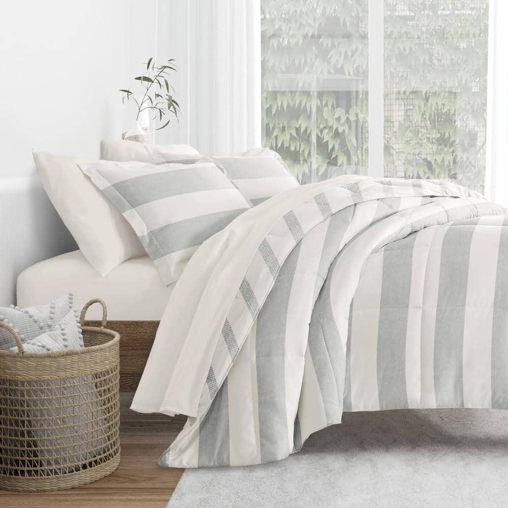 Twin Gray and White Microfiber Bedding Set with Distressed Stripe Pattern