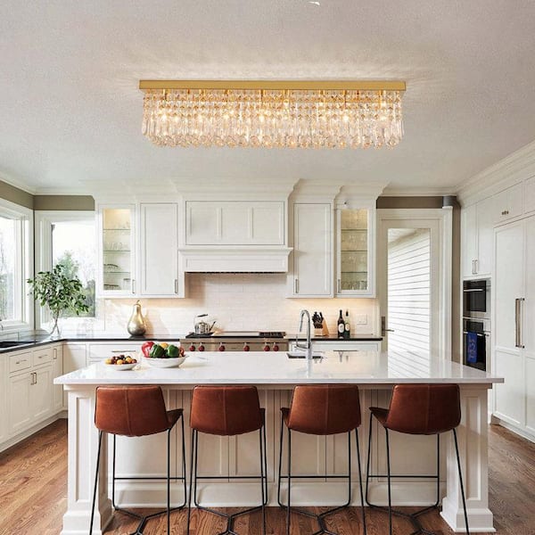 47 in. Modern 10-Lights Gold Rectangle Crystal Ceiling Light Fixture Flush Mount Light Chandelier