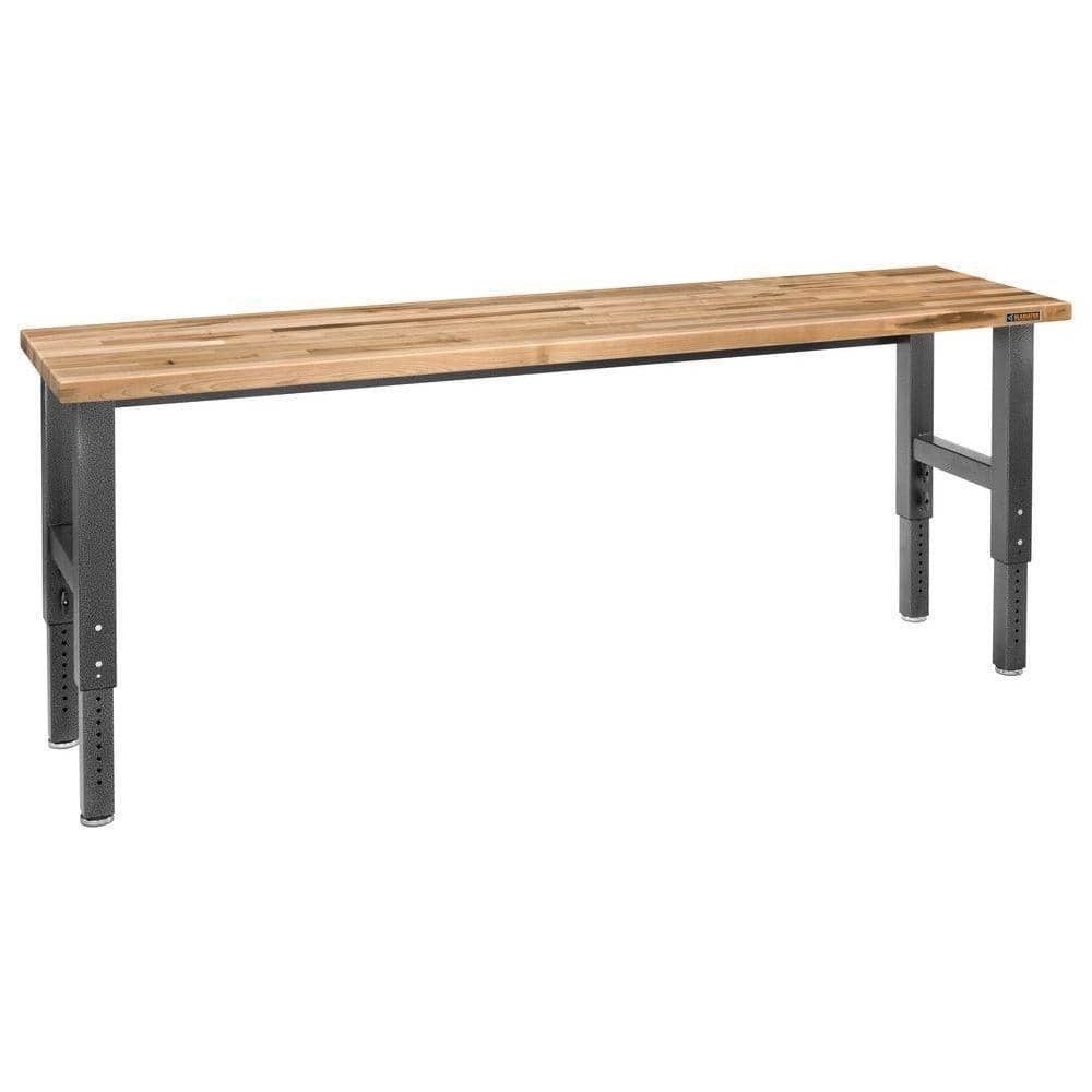 Adjustable Height Hammered Granite and Hardwood Workbench