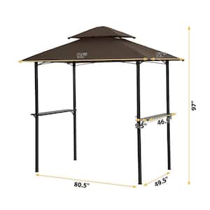 Outdoor 8 Ft. x 5 Ft. Shelter Tent Double Tier Soft Top Canopy and Steel Frame with Hook and Bar Counters Brown