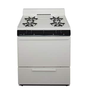 30 in. 3.91 cu. ft. Battery Spark Ignition Gas Range in Biscuit with Black trim