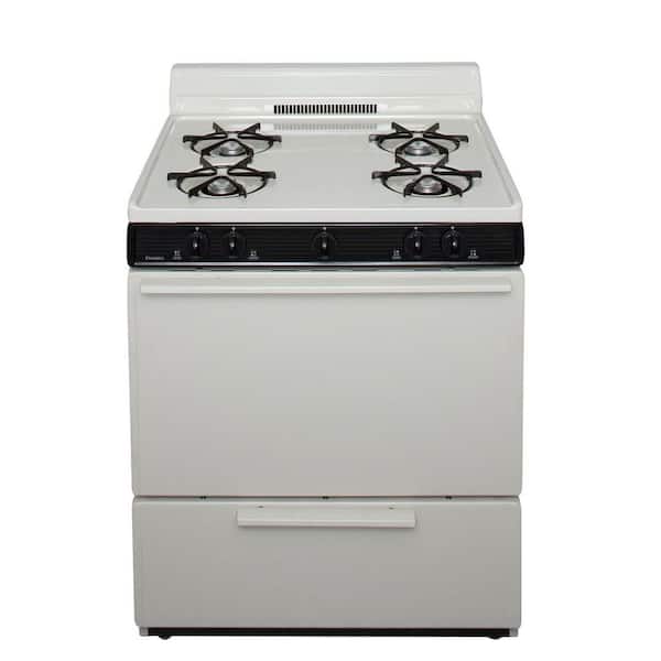 Premier 30 in. 3.91 cu. ft. Battery Spark Ignition Gas Range in Biscuit with Black trim