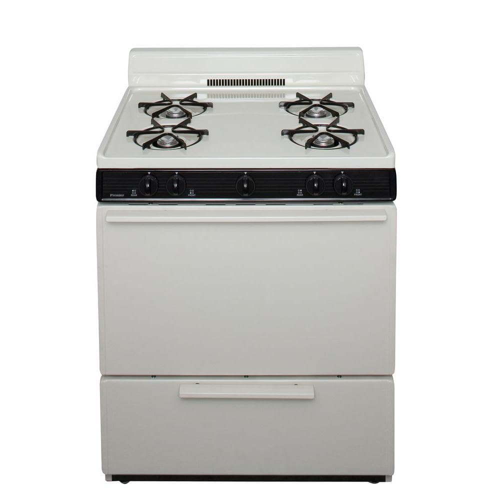 30 in. 3.91 cu. ft. Battery Spark Ignition Gas Range in Biscuit with Black trim -  Premier, BFK100TP