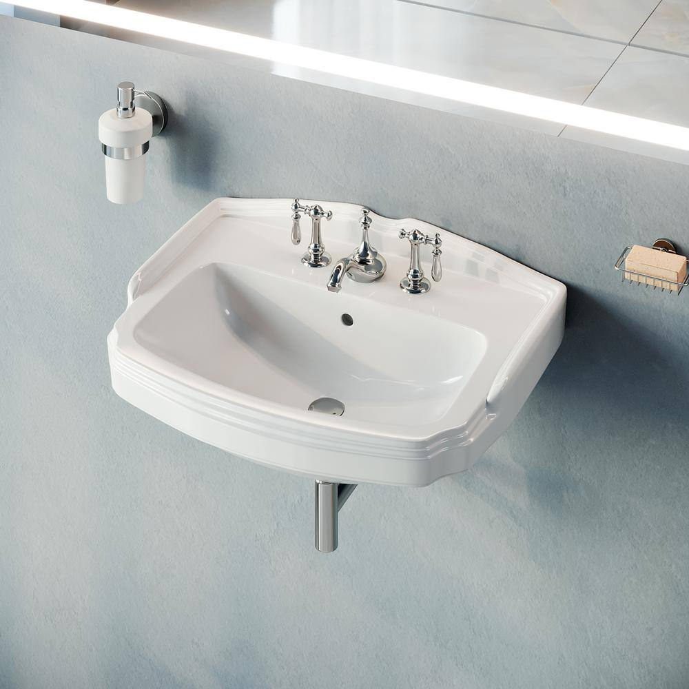 Gloss White Ceramic Wall-Mount Bathroom Sink with Overflow