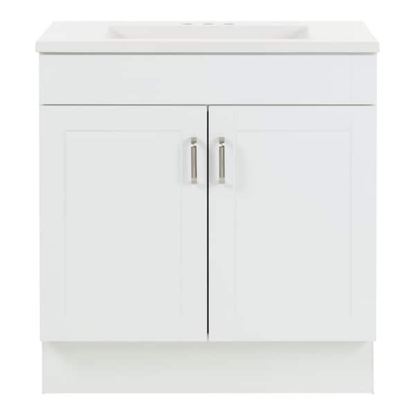 Glacier Bay Penford 31 in. W x 19 in. D x 33 in. H Single Sink Freestanding Bath Vanity in White with White Cultured Marble Top