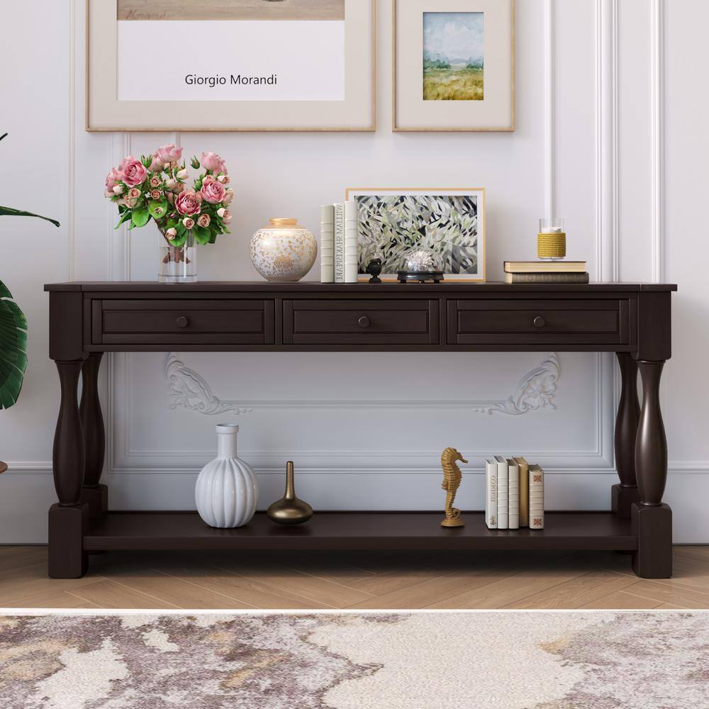 Dark Brown Wood Console Table